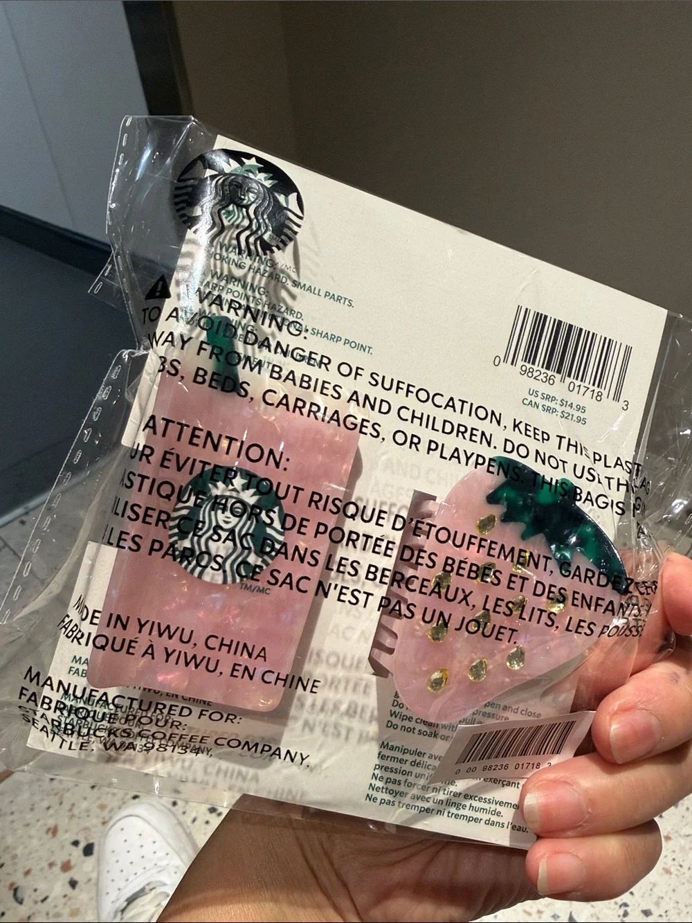 Starbucks Pink Strawberry & Cup Resin Hair Clips - Set of 2
